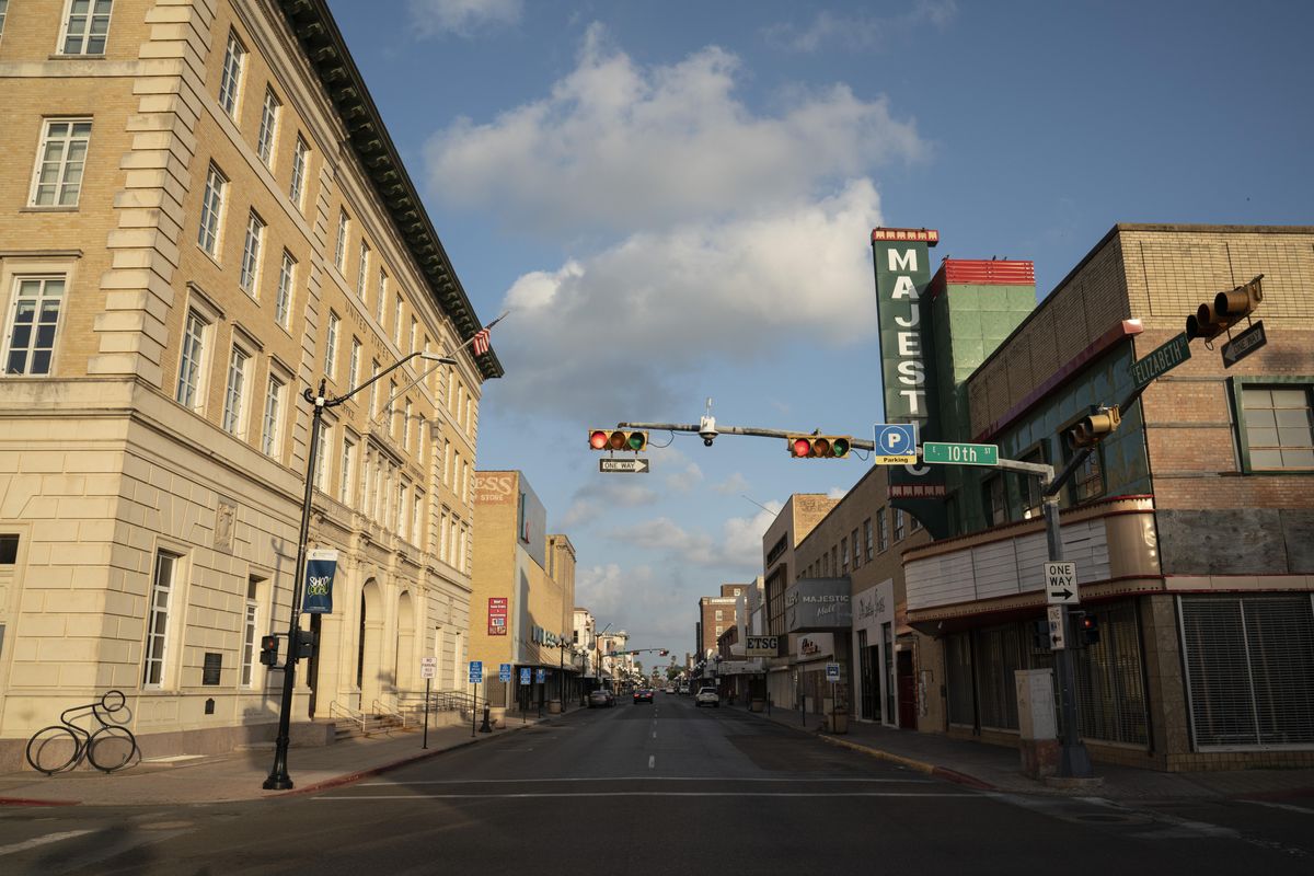 A view of Elizabeth Street with the The U.S. Federal Building, left, which houses Brownsville City Hall.