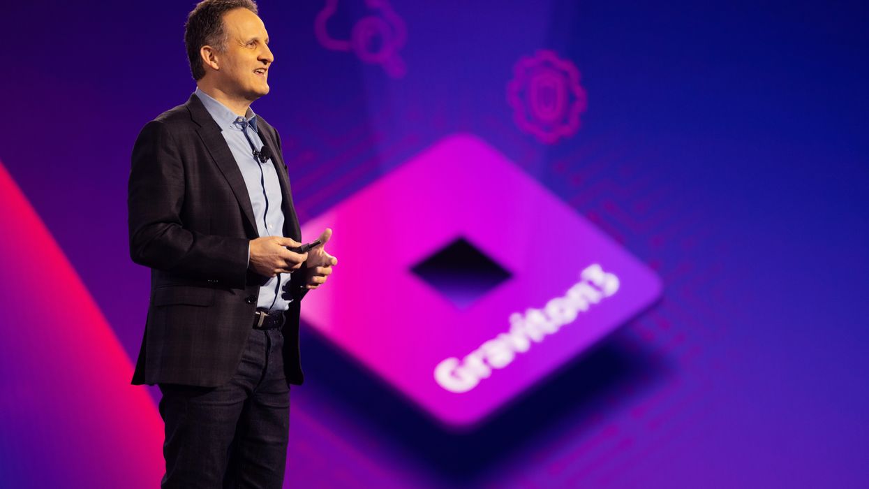Adam Selipsky, AWS CEO, on stage during his keynote address for Amazon's AWS re:Invent 2021.