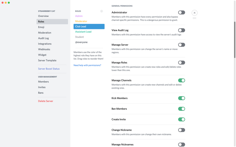Discord roles and permissions